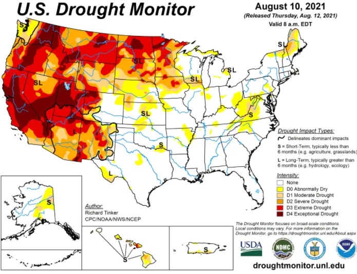 CBC us drought monitor august 10 2021