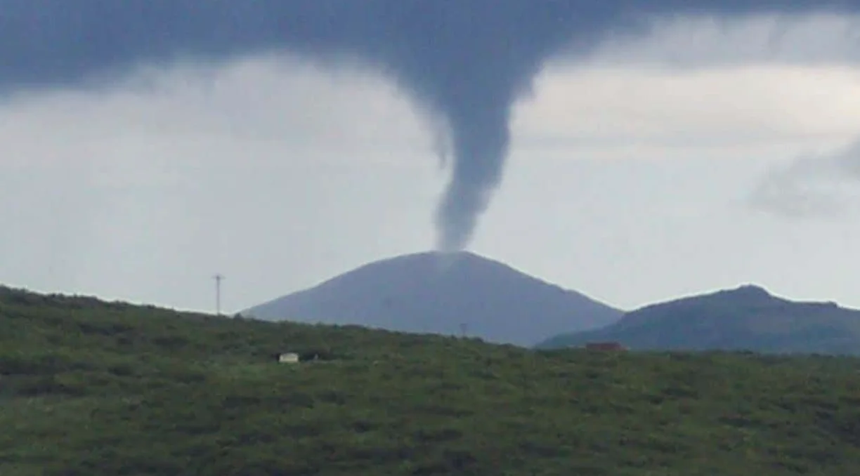 A tornado touches down near Sand Point, Alaska on July 25, 2005. Courtesy National Weather Service