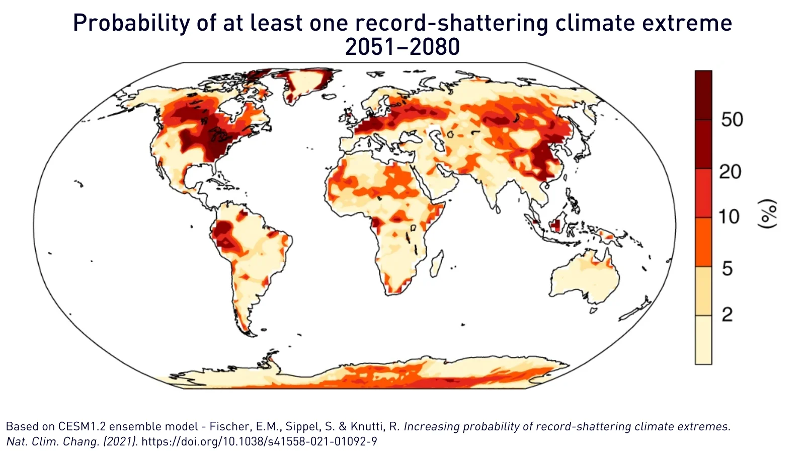 Probability of climate extreme 2051-2080 - Fischer, et al. Nat Clim Change (2021)