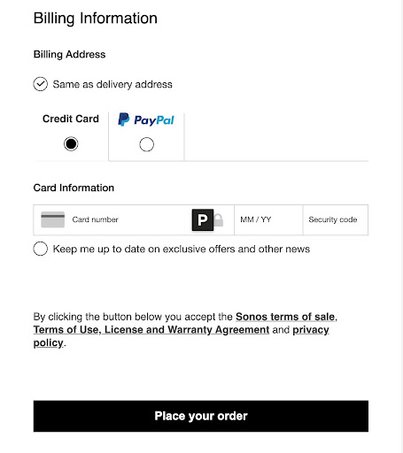 Example of payment methods SONOS