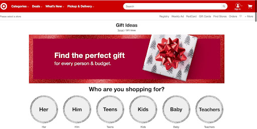 Gift guide example on Target website