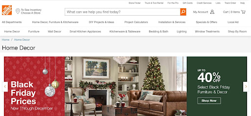 Example of banner at the top of the screen The Home Depot