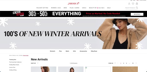 Sitewide banner example Forever 21