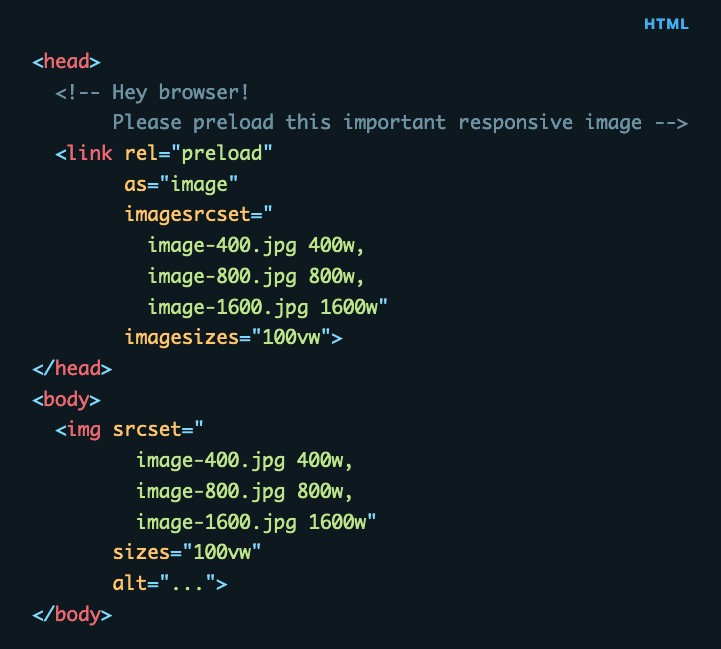 HTML Link element to preload a responsive images