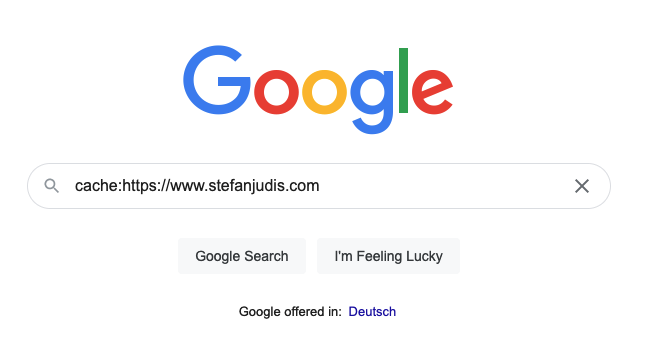 Google search with the query "cache:https://www.stefanjudis.com"
