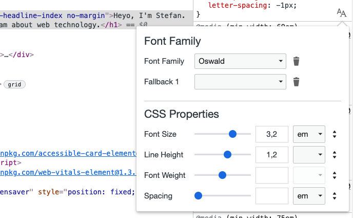 CSS font controls in Chrome DevTools