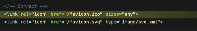 HTML snipppet showing how to correctly load SVG favicons