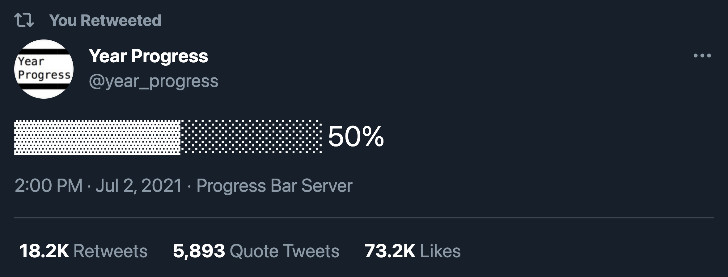 Tweet showing that the year is 50% done