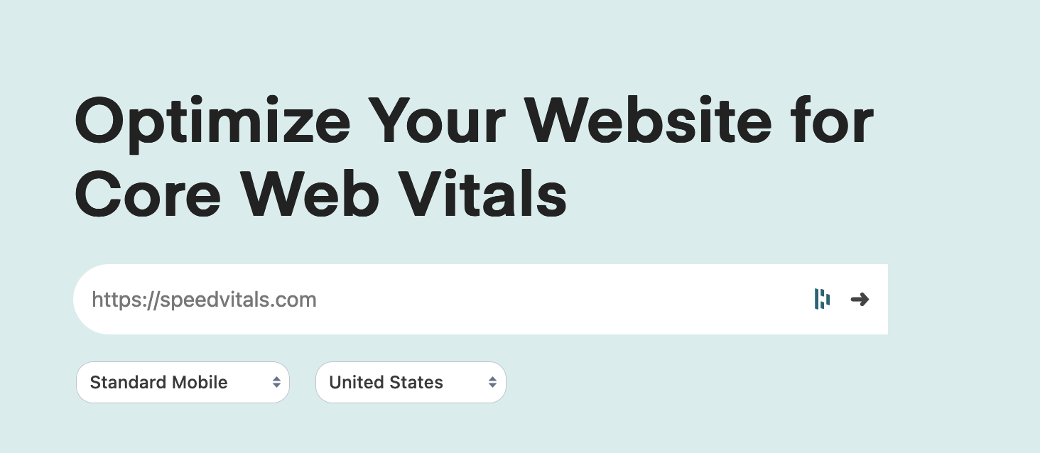 "Optimize Your Website for Core web vitals" with a submission form below