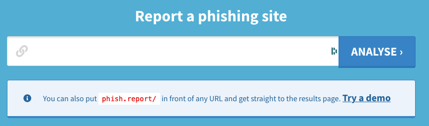 Form giving you advice on what to do when you discover a phishing site.