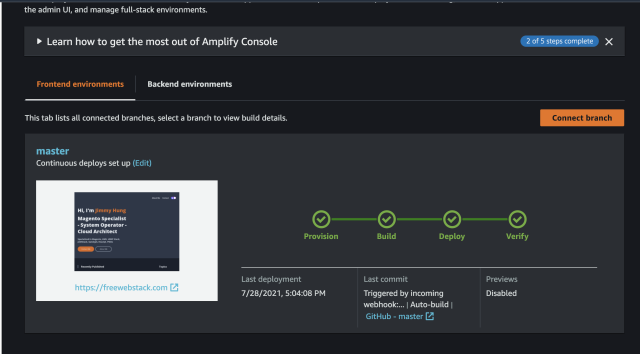 AWS Amplify Deploy Done