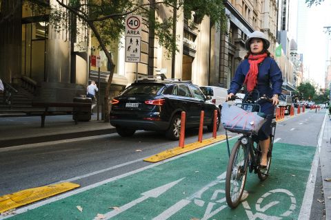 The Pitt Street pop-up cycleway will soon be a permanent addition to the bike network. Photo: Chris Southwood / City of Sydney 