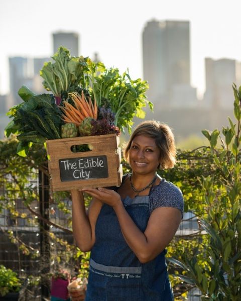 Research and planning paid dividends for Indira Naidoo, her small balcony produced 70kg of food in a year. 