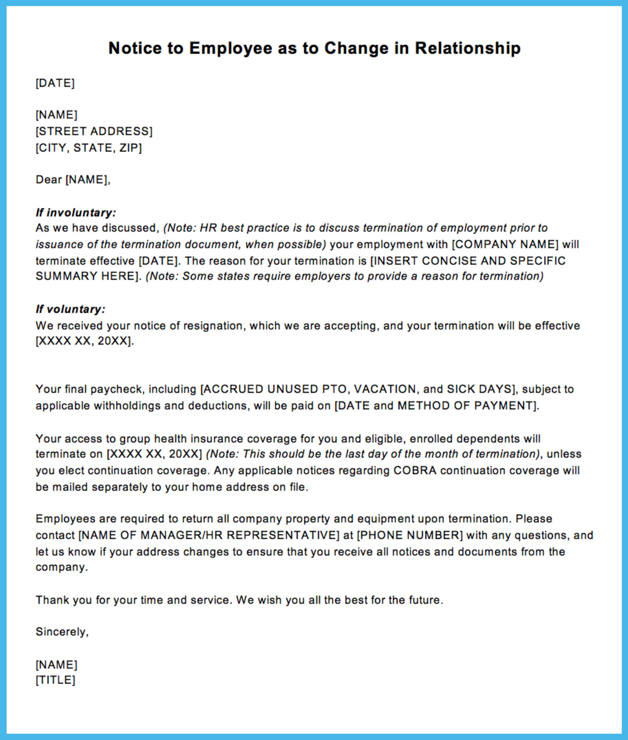 Sample Termination Letter For Letting An Employee Go Justworks