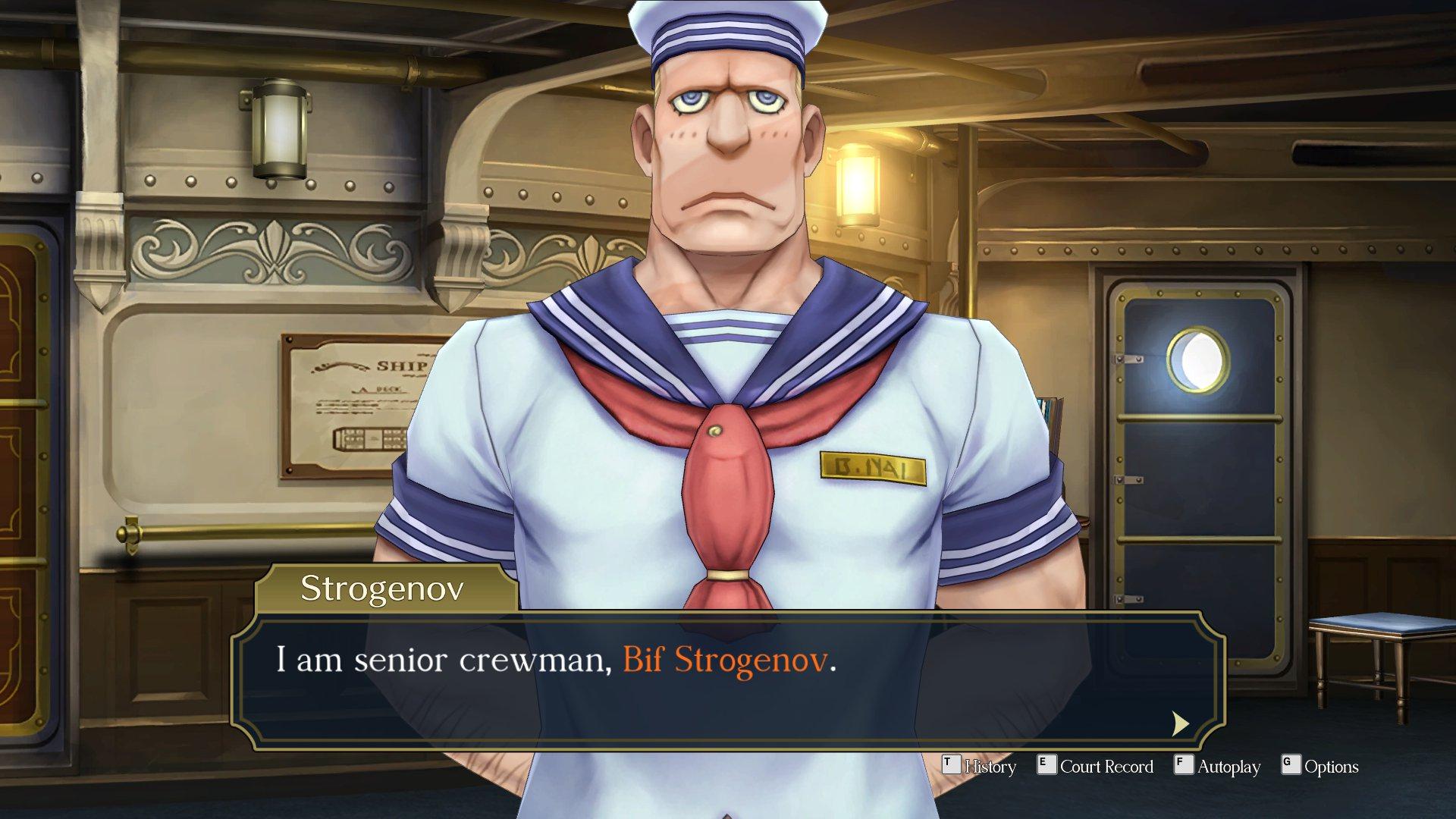 A Russian sailor introducing himself. His name is Bif Strogenov.