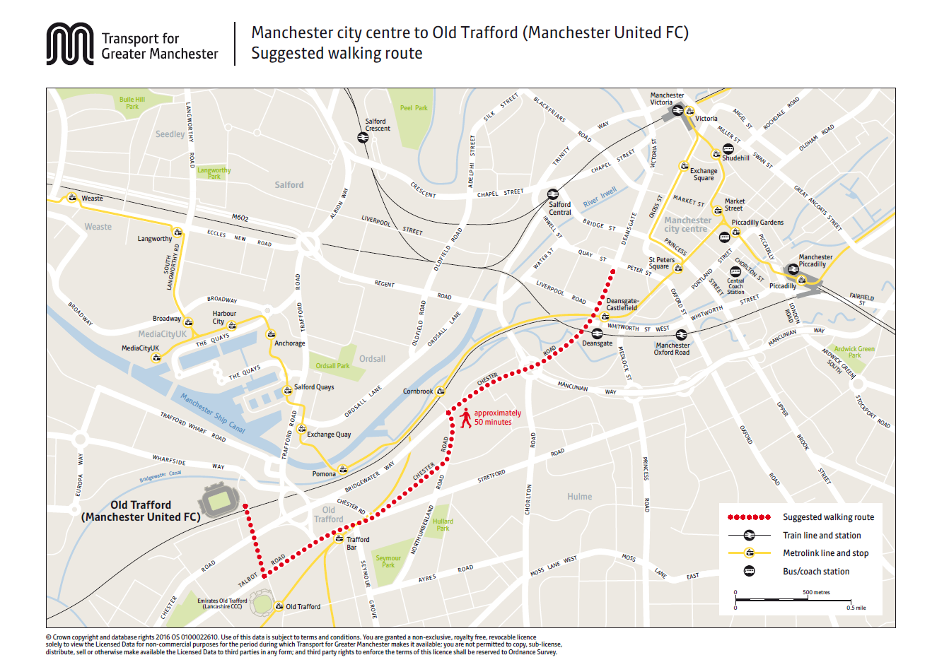 manchester city centre to old trafford walking route map | transport