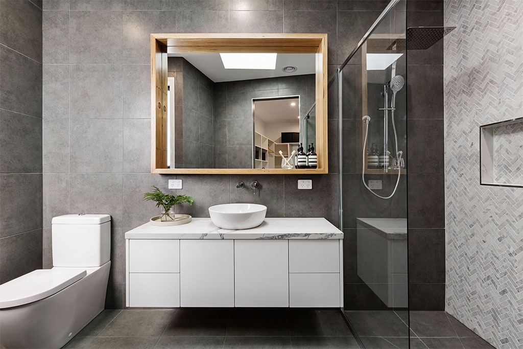 modern grey designer bathroom