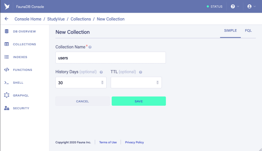 collections database config