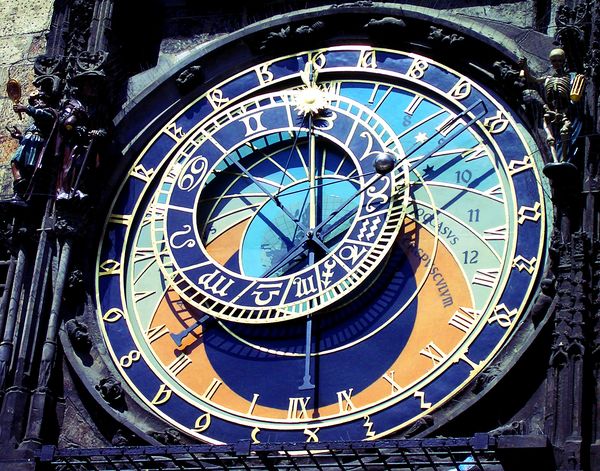 The Prague astronomical clock showing both time and astronomical details