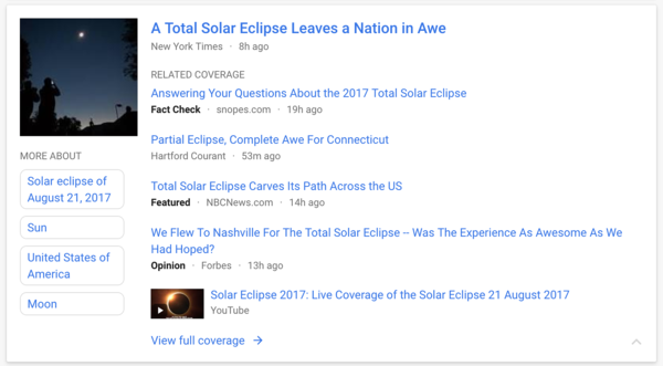 A screenshot of a news item on the Google News homepage.
