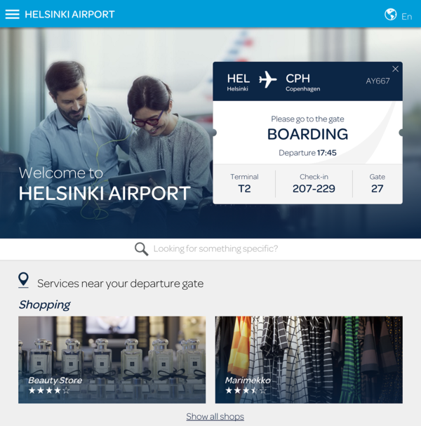 Helsinki Airport WiFi landing page