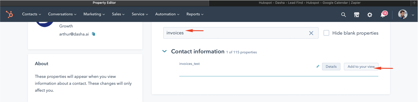 Add custom property to your Hubspot contact card view 