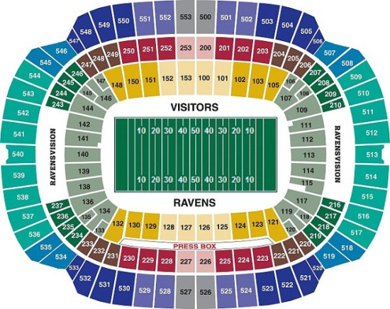 Baltimore Ravens Seating Chart Map at M and T Bank Stadium