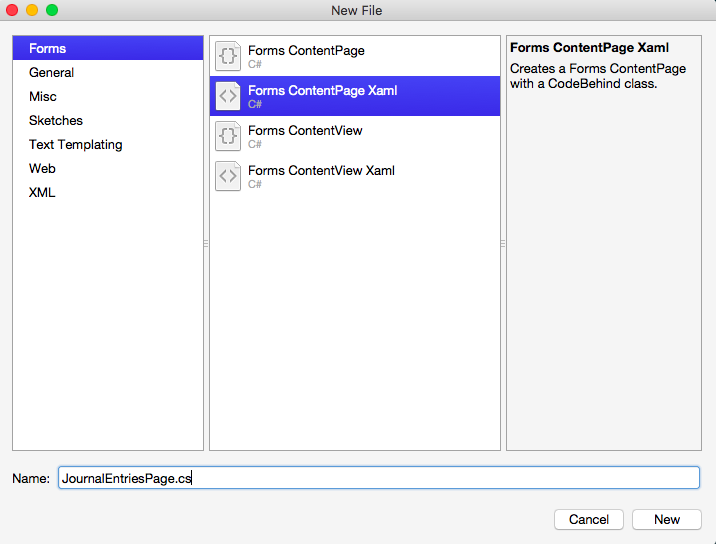 New File Dialog