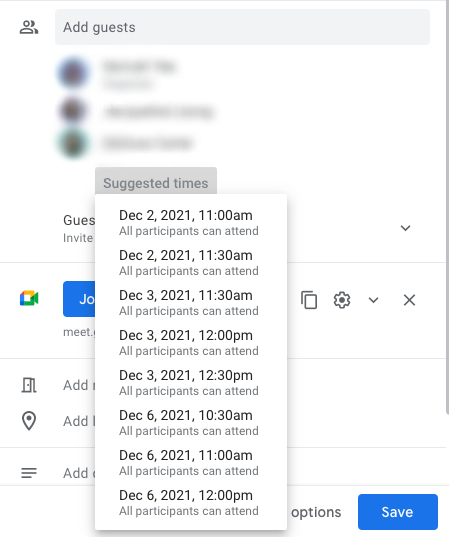 suggested times Google Calendar