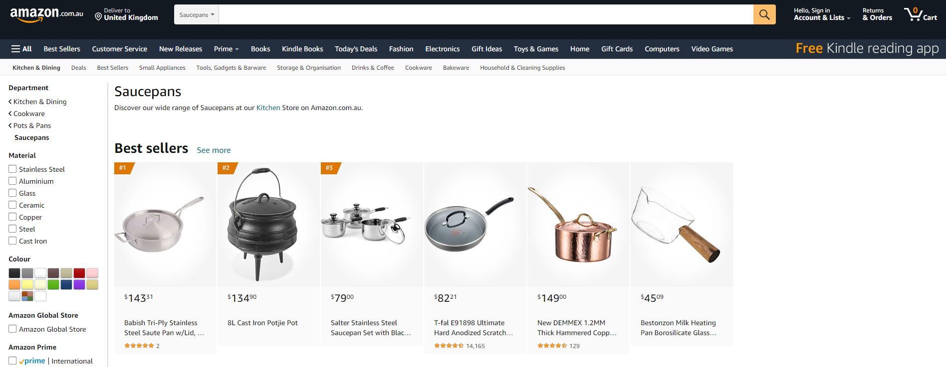 Example of e-commerce product pages