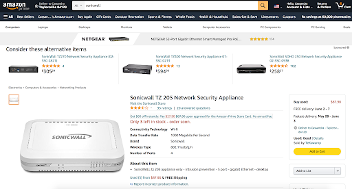 Sonicwall Amazon Product Listing