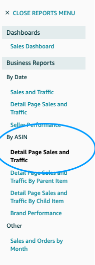 Amazon By ASIN Detail Page Sales and Traffic Column