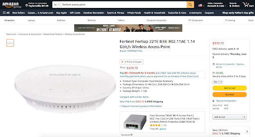 Fortinet Amazon Product Listing