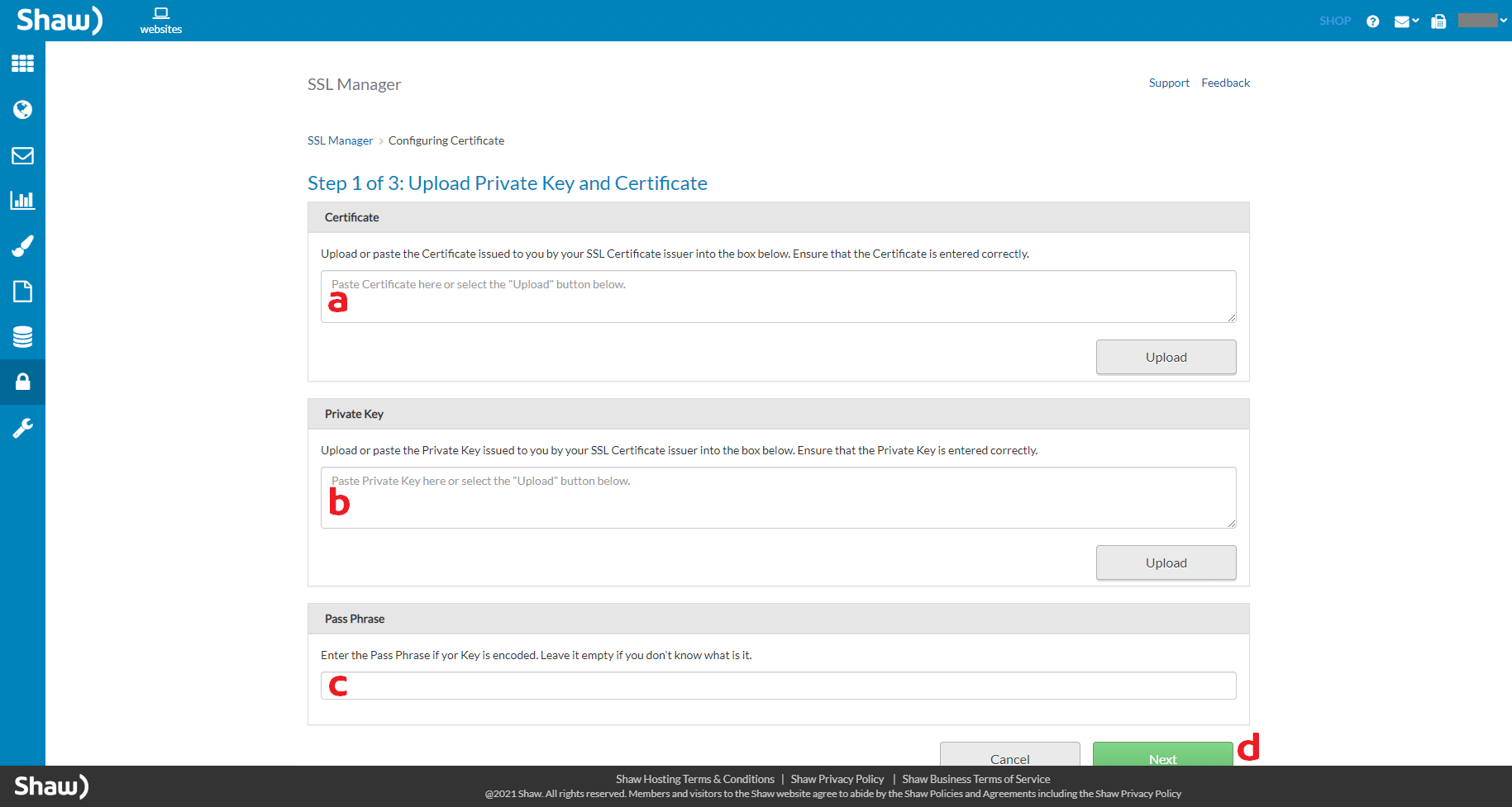 SSL Manager Install Upload Certificate