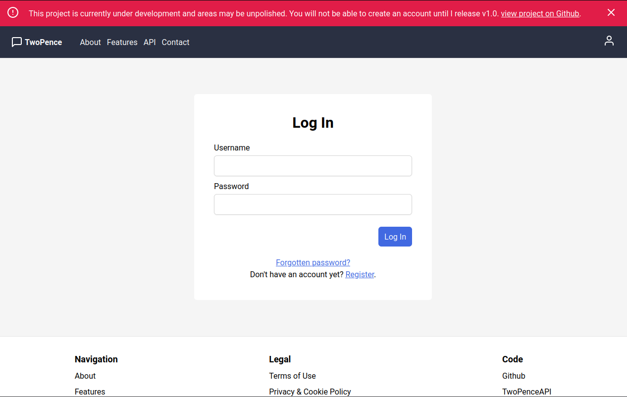 TwoPence - Log In Page