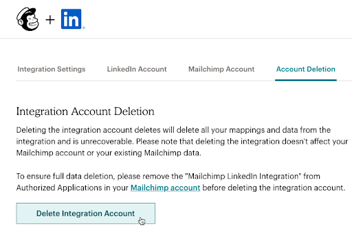 Exclusão de conta de Geração de Leads do LinkedIn