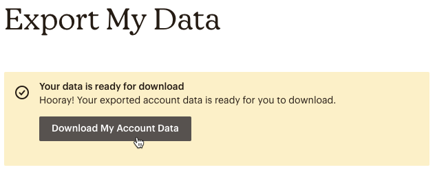 bouton download my account data (télécharger les données de mon compte)