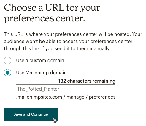 Preferences center domain option