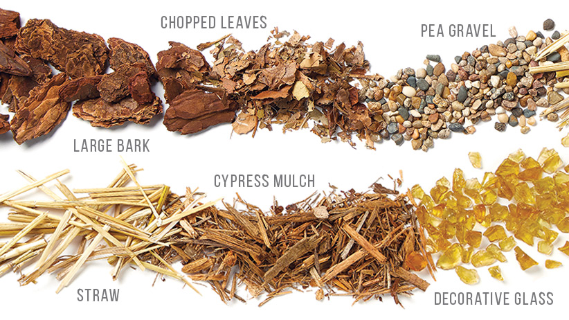 Types of mulch labeled by Garden Gate Magazine