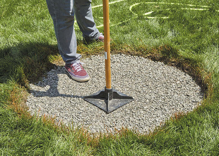 DIY firepit5:Hold the tamper a few inches above the surface, drop straight down and repeat.