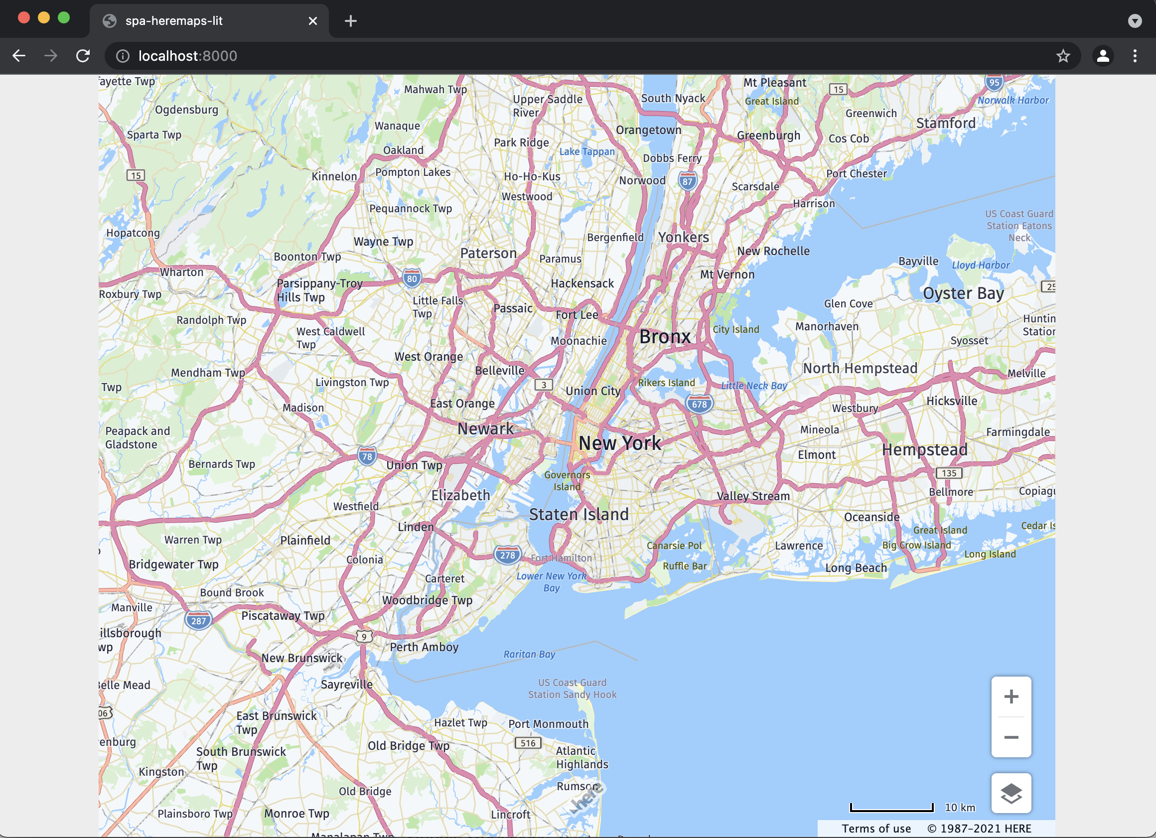 HERE maps example using Lit for Web Components and TypeScript