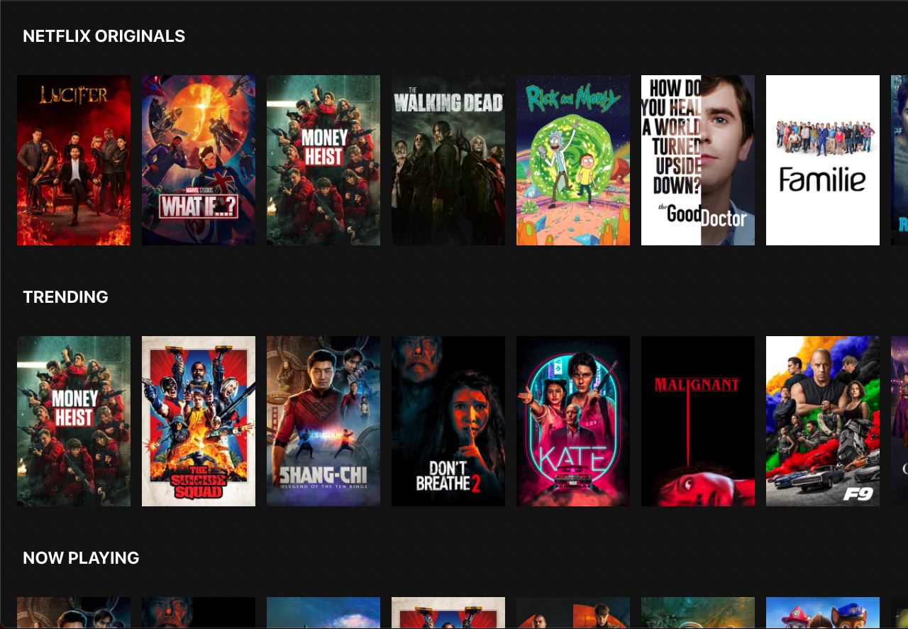 Netflix UI all rows