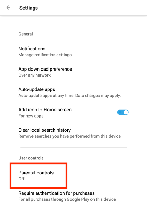  Checking Parental User Controls in Google Play Store