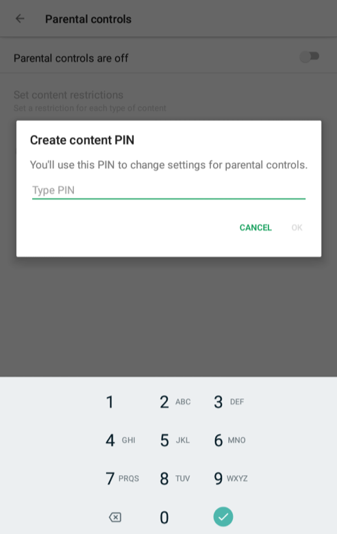 Parental Control Creating PIN in Google Play Store